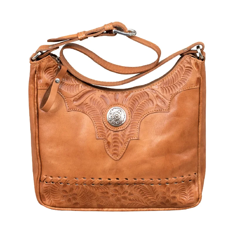 American West Womens Harvest Moon 10in CC Natural Tan Leather Handbag Bag