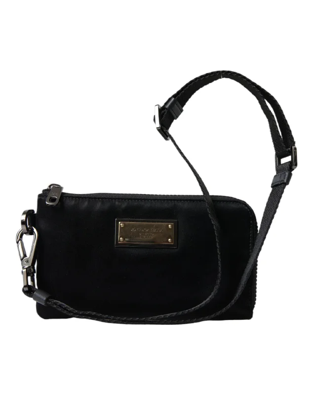 Dolce & Gabbana Elegant Black Nylon & Leather Women's Pouch