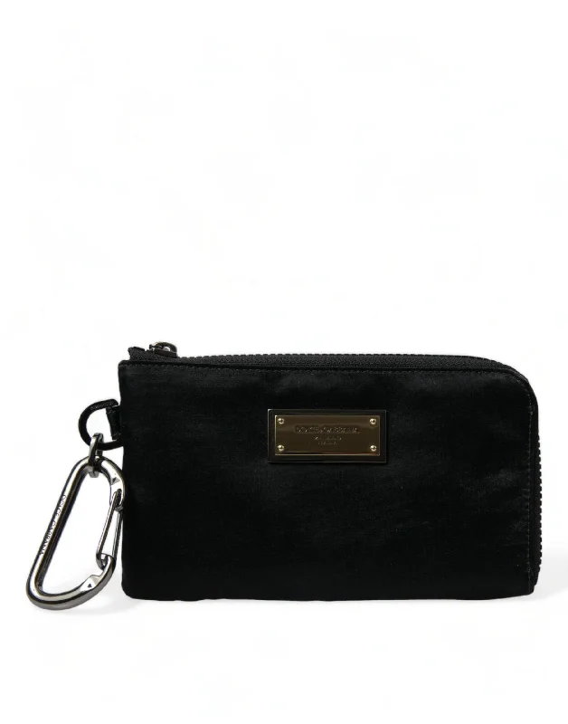 Dolce & Gabbana Elite Black Nylon & Leather Pouch with Logo Women's Detail