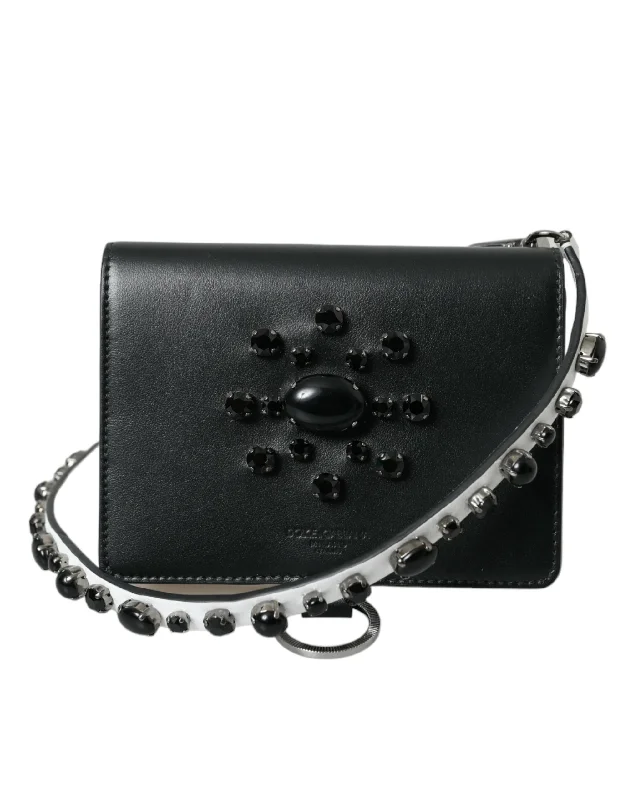 Dolce & Gabbana Elegant Crystal-Embellished Leather Card Women's Holder