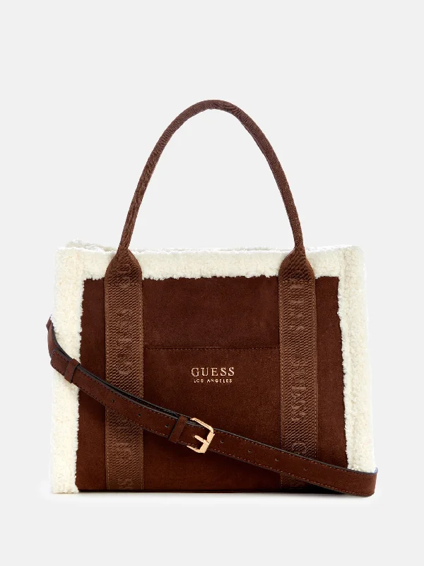 Biscoe Suede Shearling Trim Tote