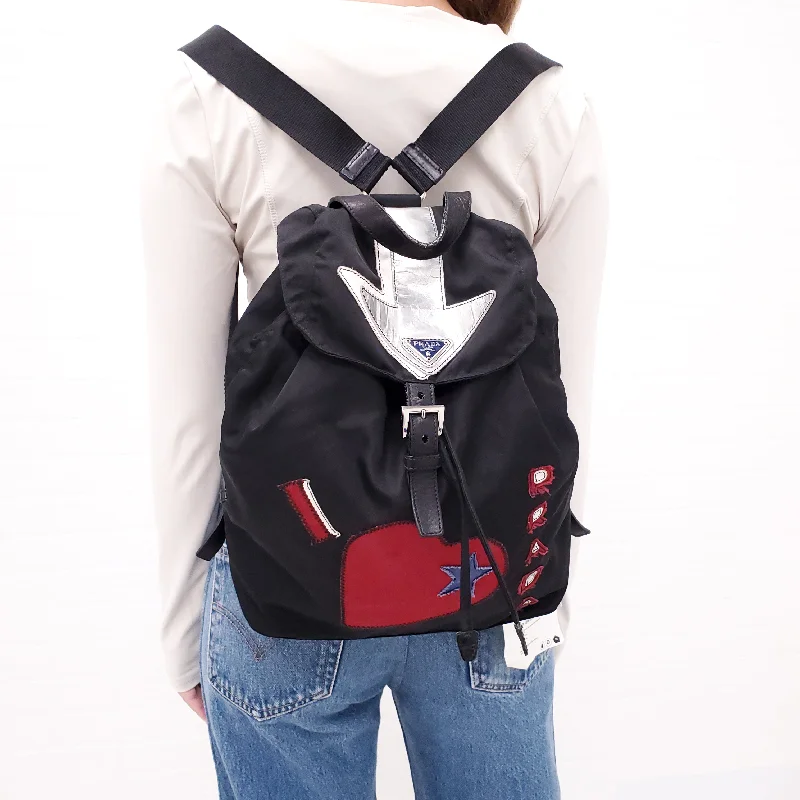 PRADA BLACK HEART PATTERN NYLON BACKPACK