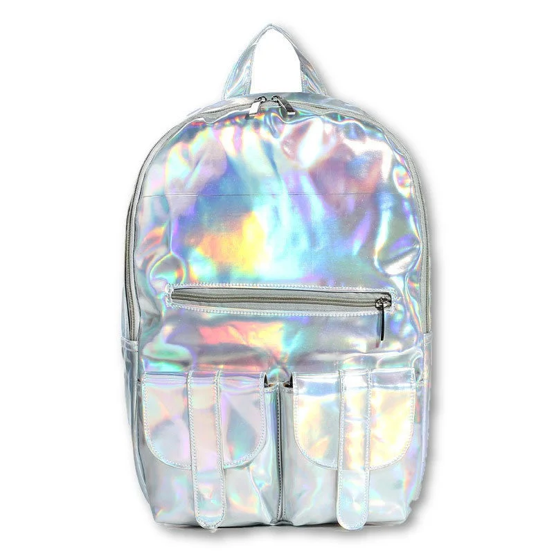 backpack Women Silver Hologram Laser Backpack men's Bag leather Holographic Backpack Multicolor