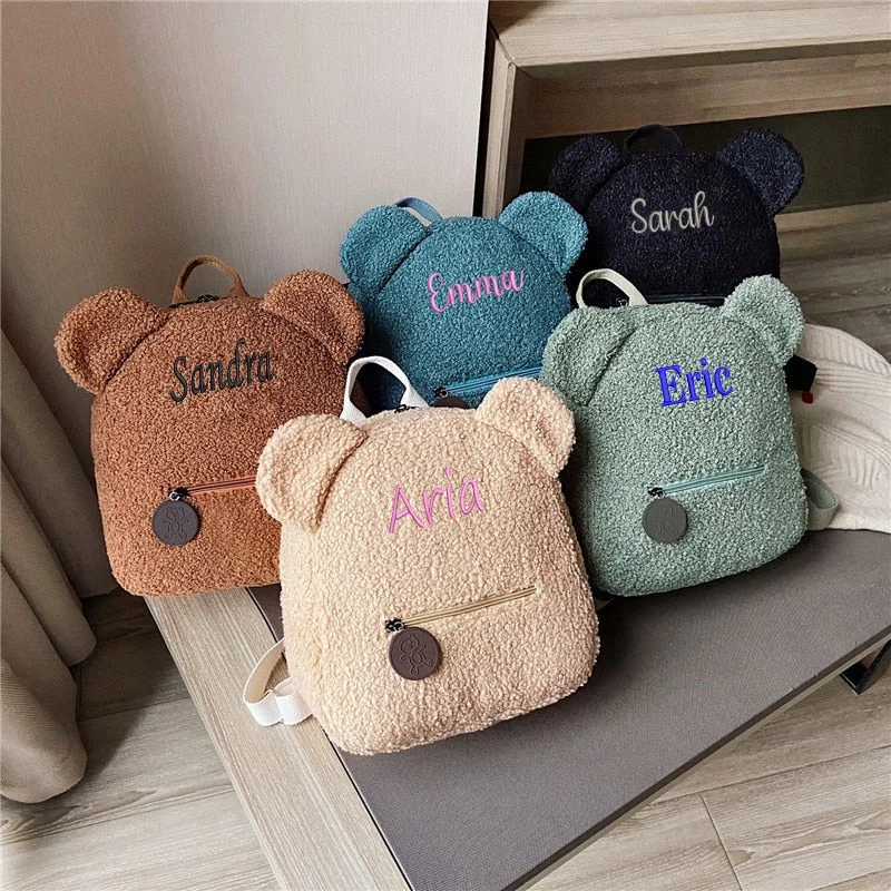 Personalized Embroidery Toddler Backpack Lightweight Plush Bear Preschool Bag Kids Custom NameBackpack for Boys Girls Ladies