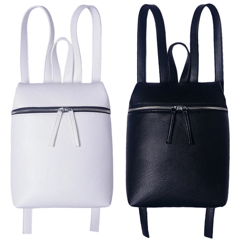 Simple Designer Small Backpack Women White and Black Travel PU Leather Backpacks Ladies Fashion Female Rucksack Back Bags