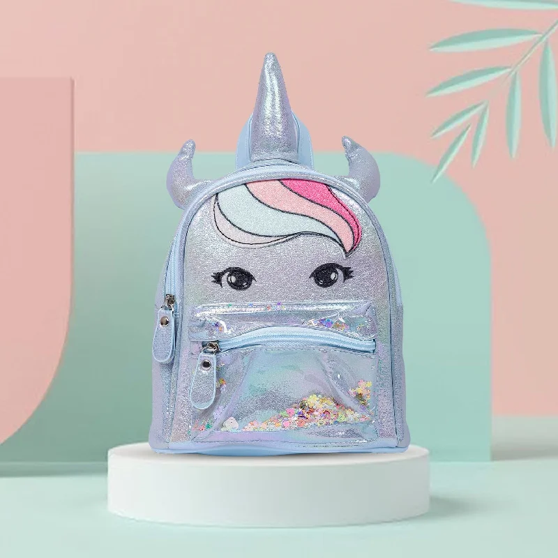 Unicorn Sequined Dual Tone Backpack Trendy Bag - Blue