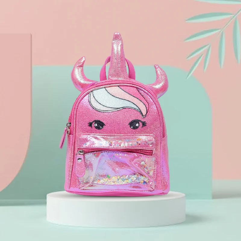 Unicorn Sequined Dual Tone Backpack Trendy Bag - Hot Pink