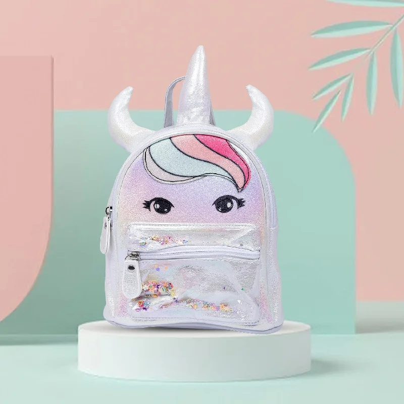 Unicorn Sequined Dual Tone Backpack Trendy Bag - White