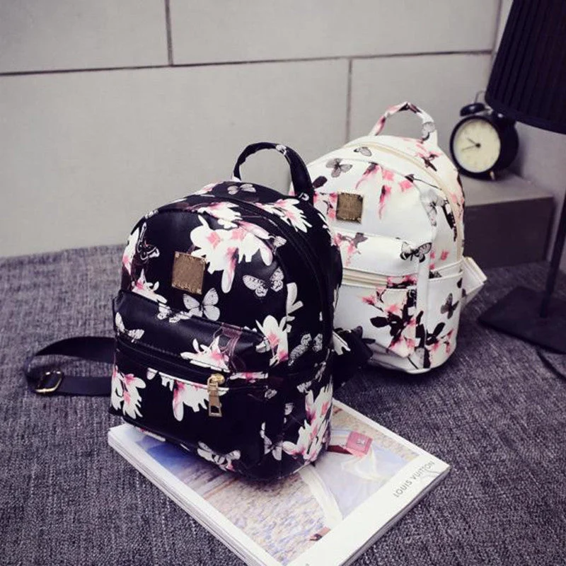 Women Backpack Fashion Causal Floral Printing Backpacks PU Leather Backpack For Teenagers Girls Mochilas