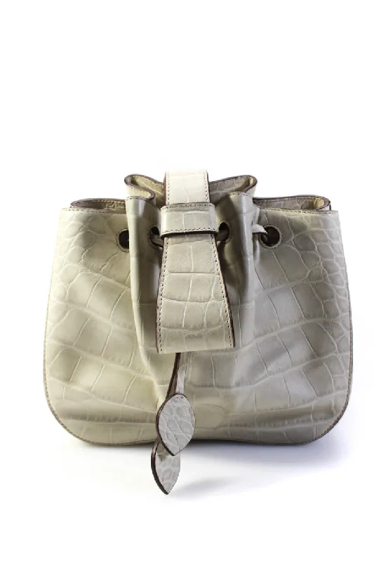 Alaia Womens Drawstring Rose Marie Croc Embossed Mini Top Handle Bucket Handbag White