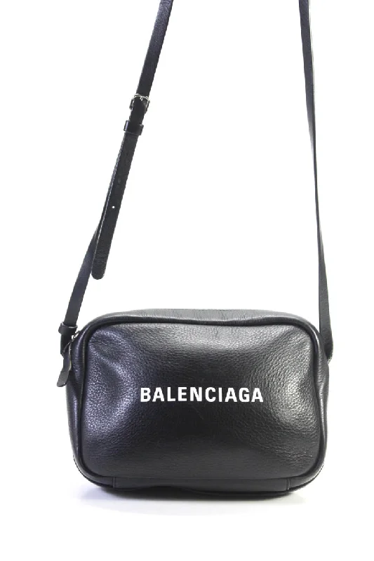 Balenciaga Women's  Zip Closure Ville Logo Leather Crossbody Handbag Black