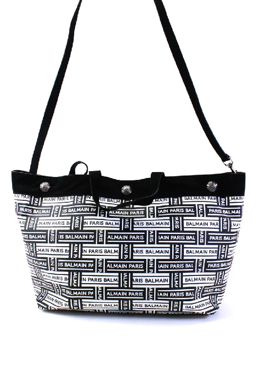 Balmain Womens Graphic Print Colorblock Snapped Buttoned Tote Handbag Black