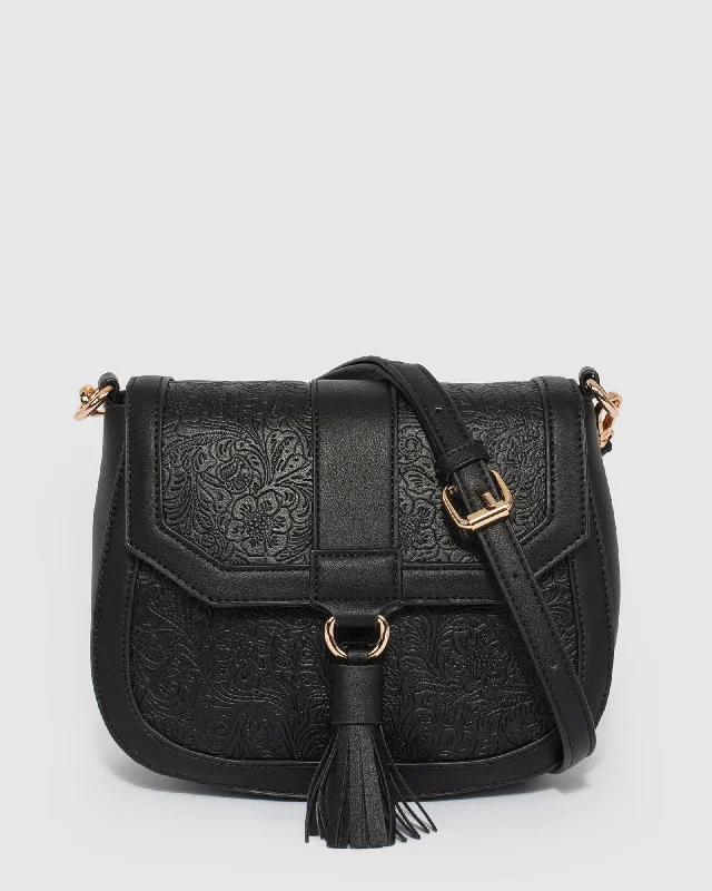 Black Aria Tassel Saddle Bag