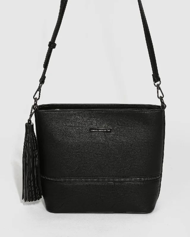 Black Pia Tassel Medium Crossbody Bag