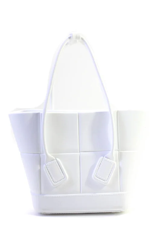 Bottega Veneta Womens Double Handle Open Rubber Arco Mini Tote Handbag White