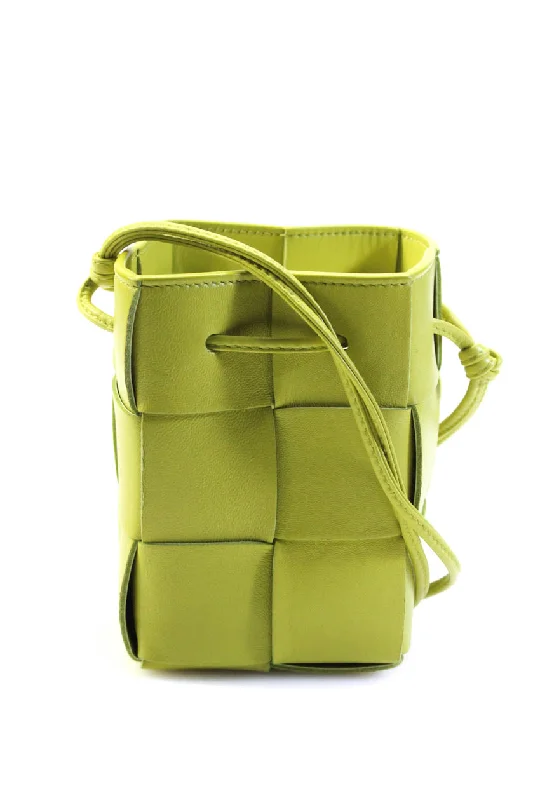 Bottega Veneta Womens Intrecciato Mini Cassette Bucket Handbag Pea Green