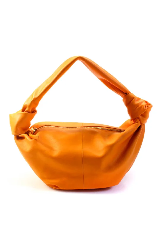 Bottega Veneta Womens Single Handle Zip Top Double Knot Handbag Orange Leather