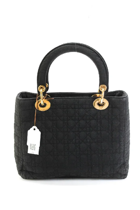 Christian Dior Womens Quilted Nylon Lady Dior Bag Small Black Tote Bag Handbag