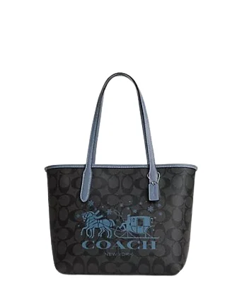 Coach Mini City Tote In Signature Canvas With Horse And Sleigh