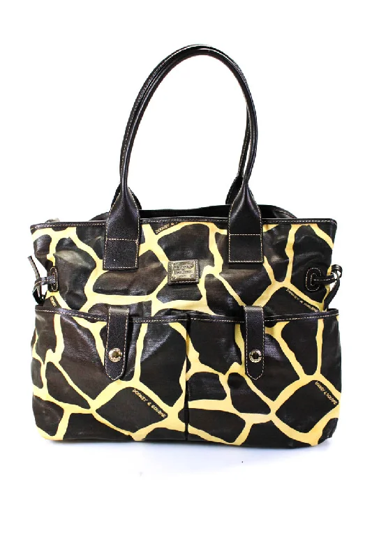 Dooney & Bourke Womens Coated Canvas Giraffe Print Tote Brown Yellow