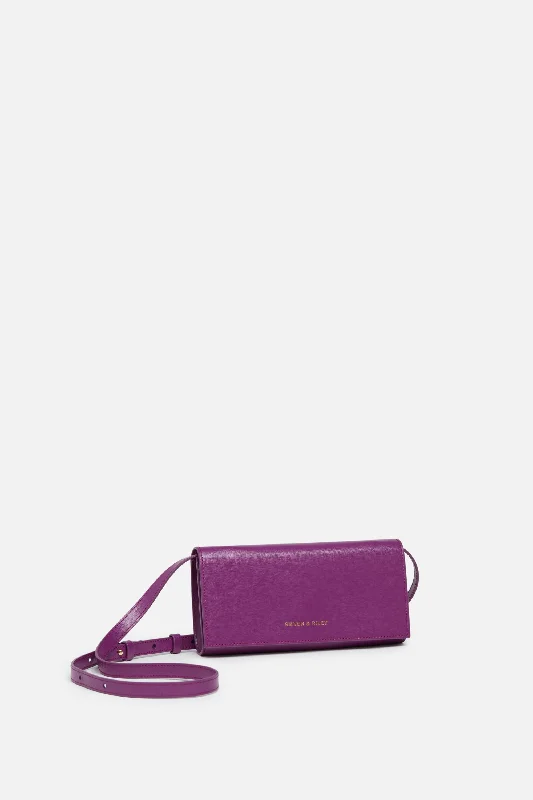 Durban Convertible Crossbody and Clutch Saffiano Leather Bag in Grape Purple