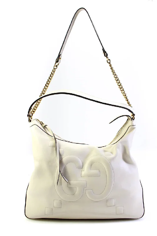 Gucci Womens Leather Apollo  Gold Tone Chain Strap Hobo Bag White