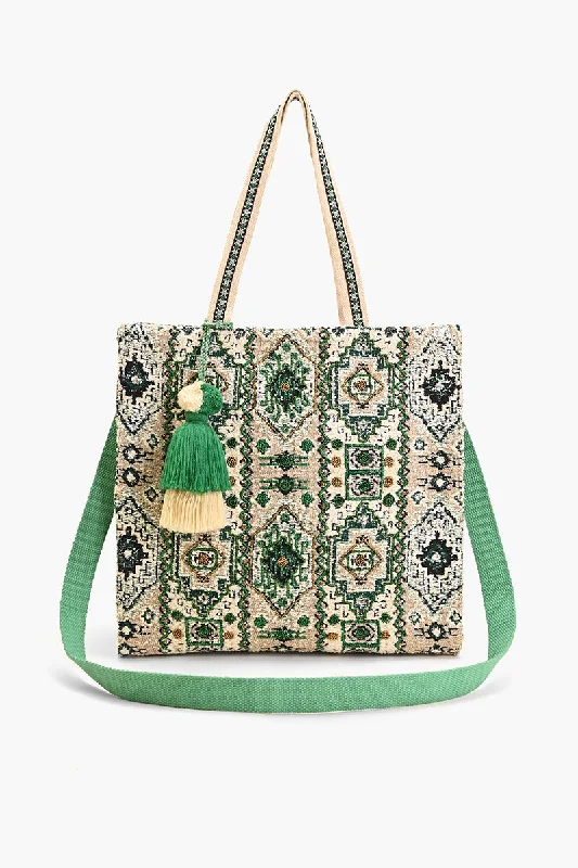 Jacquard Shopper with Adjustable Strap Green Multi