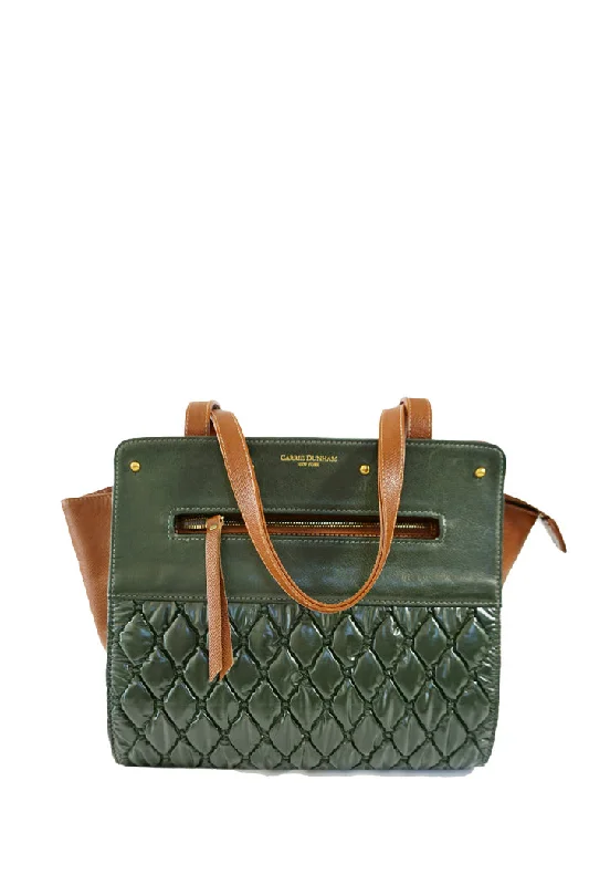 Lizzie Reversible Handbag Cover: Black Embossed Python Leather/Hunter Green Quilted Nylon