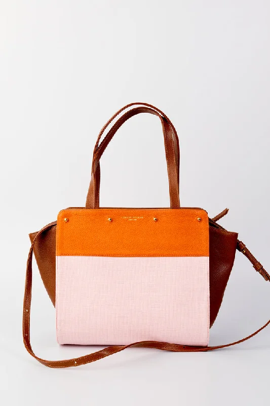 Lizzie Reversible Tan Raffia/Orange Pebble w/Pink Linen Colorblock Handbag Cover