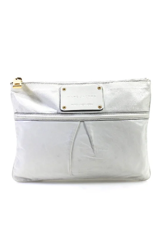 Marc Jacobs Womens Leather Pleated Zip Top Rectangular White Clutch Bag Handbag