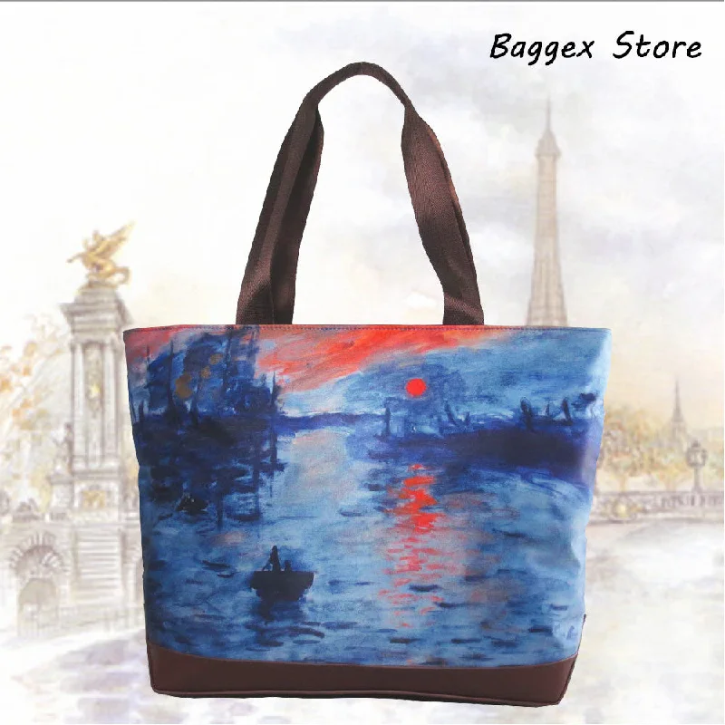 Masterpiece Painting Shoulder Tote Bag(Claude Monet-Impression Sunrise)