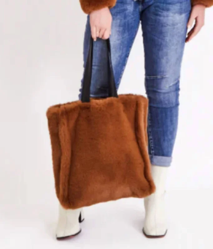 Poppy Faux Fur Tote Bag In Tan