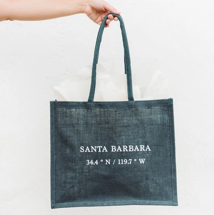 Santa Barbara Coordinates Jute Tote - Blue