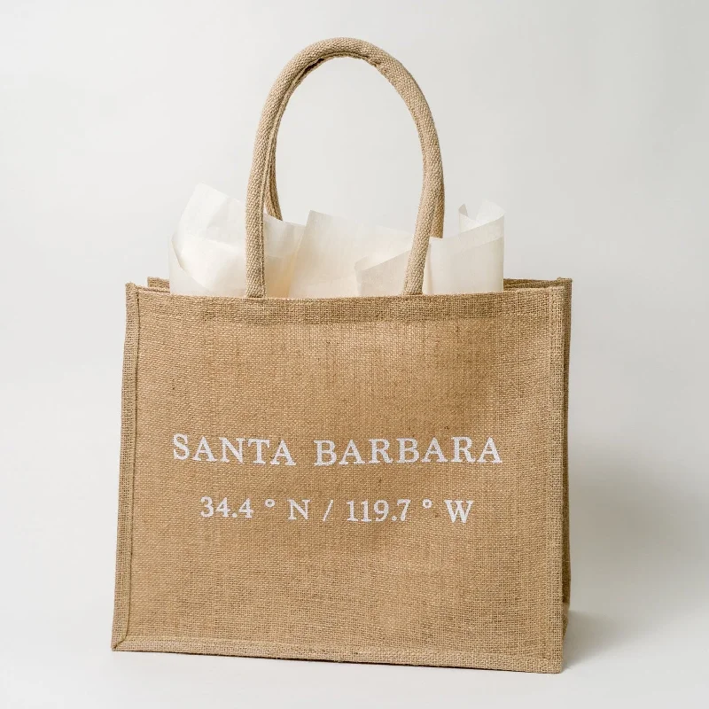 Santa Barbara Coordinates Jute Tote - White