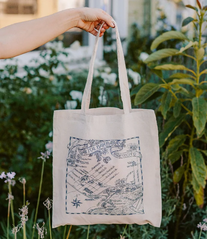 Grey Santa Barbara Illustrated Map Tote