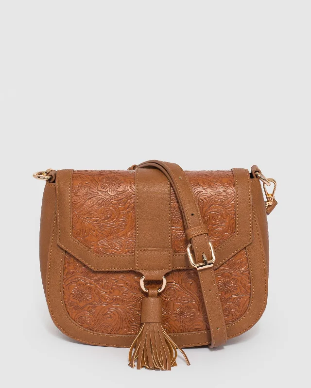 Tan Aria Tassel Saddle Bag