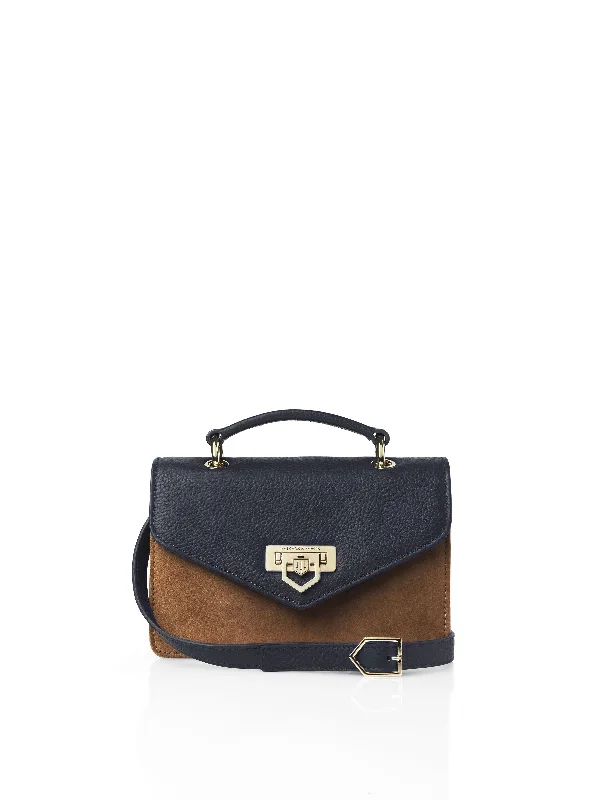 Loxley Mini Cross Body Bag - Tan & Navy Suede