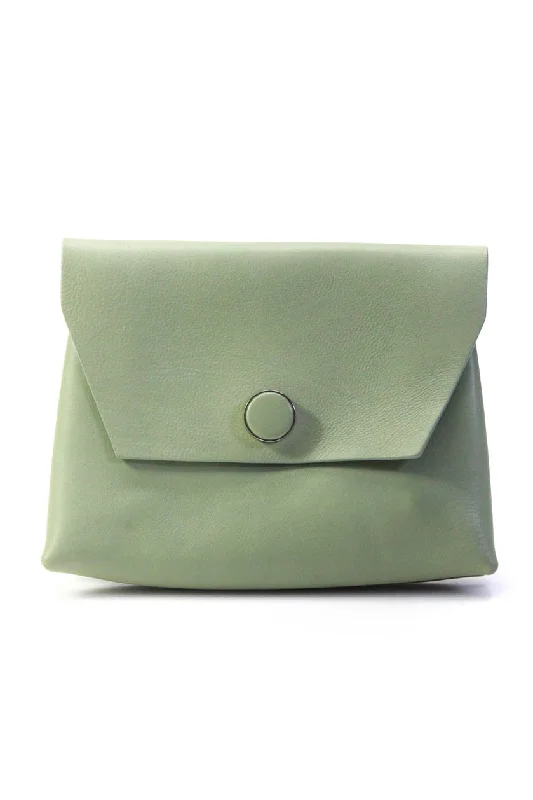 The Row Womens Nu Twin Envelope Flap Mini Clutch Handbag Dust Green Leather