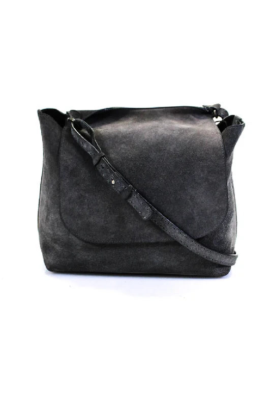 The Row Womens Suede Flap Over Crossbody Bag Gray Small Handbag