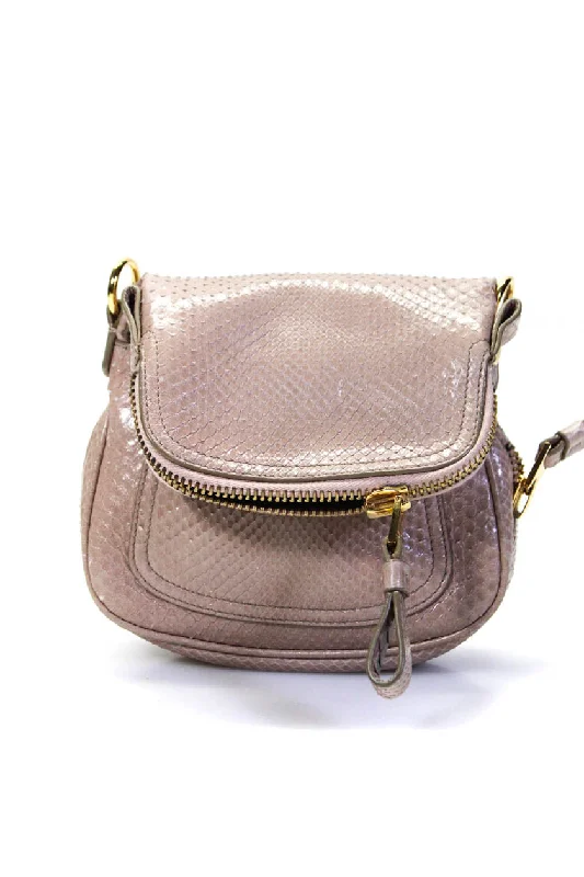 Tom Ford Womens Jennifer Python Gold Tone Leather Flap Over Crossbody Bag Blush Handbag