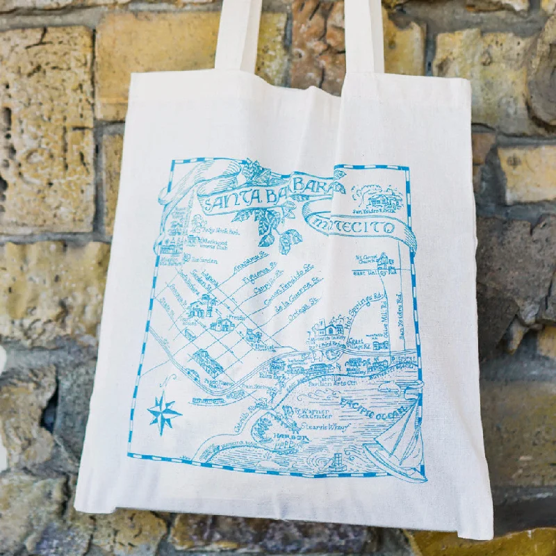 Teal Santa Barbara Illustrated Map Tote