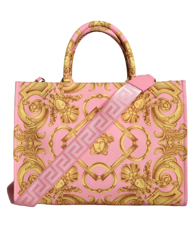 Versace  Printed Large Fabric Leather Shopping Tote Women's Bag