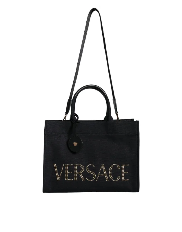 Versace  Top Handle Canvas Leather Logo Crossbody Tote Women's Bag