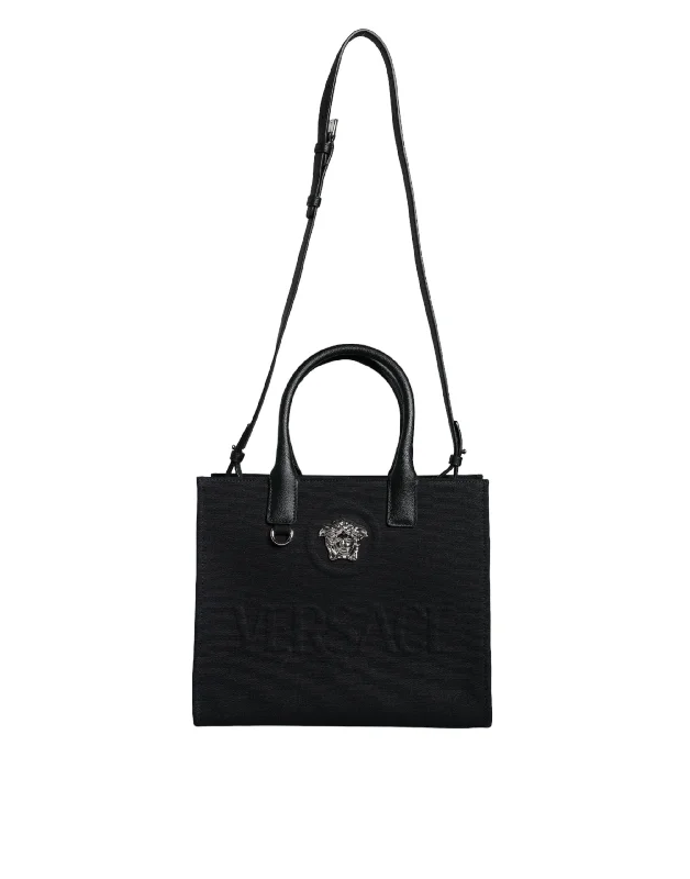 Versace  Top Handle Canvas Leather Logo Crossbody Tote Women's Bag