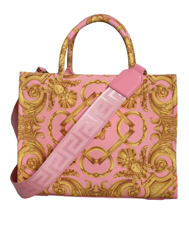 Versace  yellow Baroque Fabric Leather Shopping Tote Women's Bag