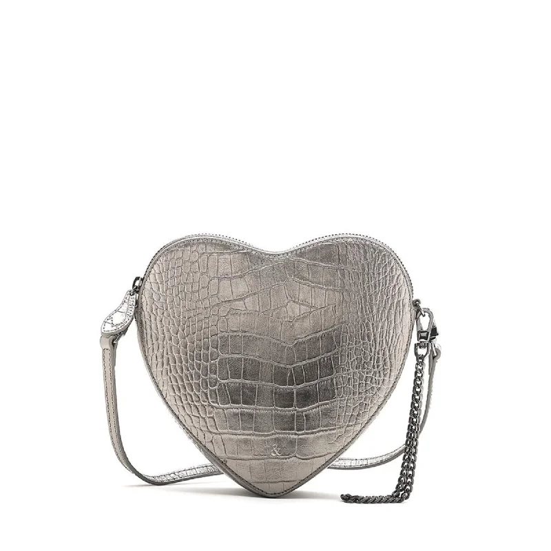 AMOUR Cross Body Bag / Wristlet Clutch - Pewter Croc