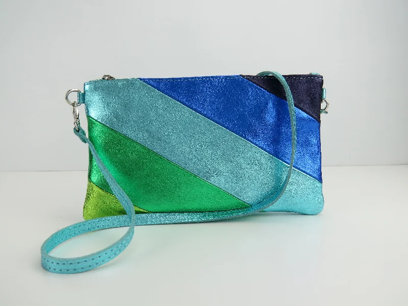 Blue Green Retro-Stiped Clutch Bag