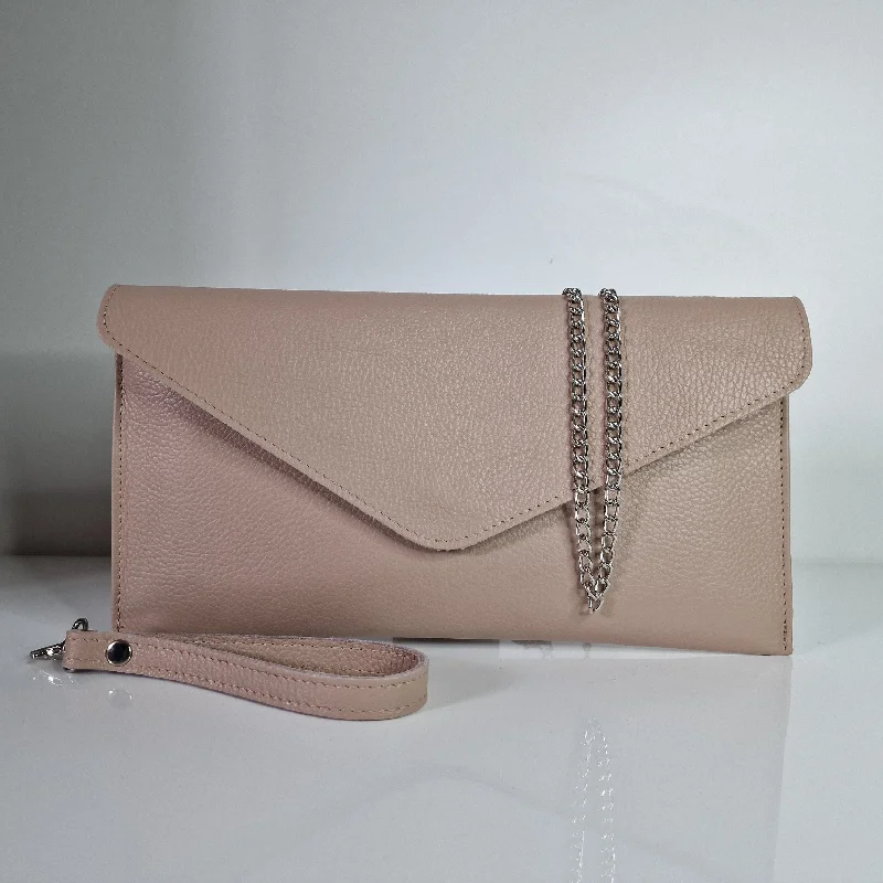 Nude Genuine Pebbled Leather Envelope Clutch