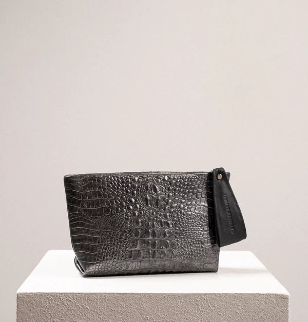 Daniella Lehavi Vega Clutch/Wristlet/Crossbody Bag in Pewter Crocco