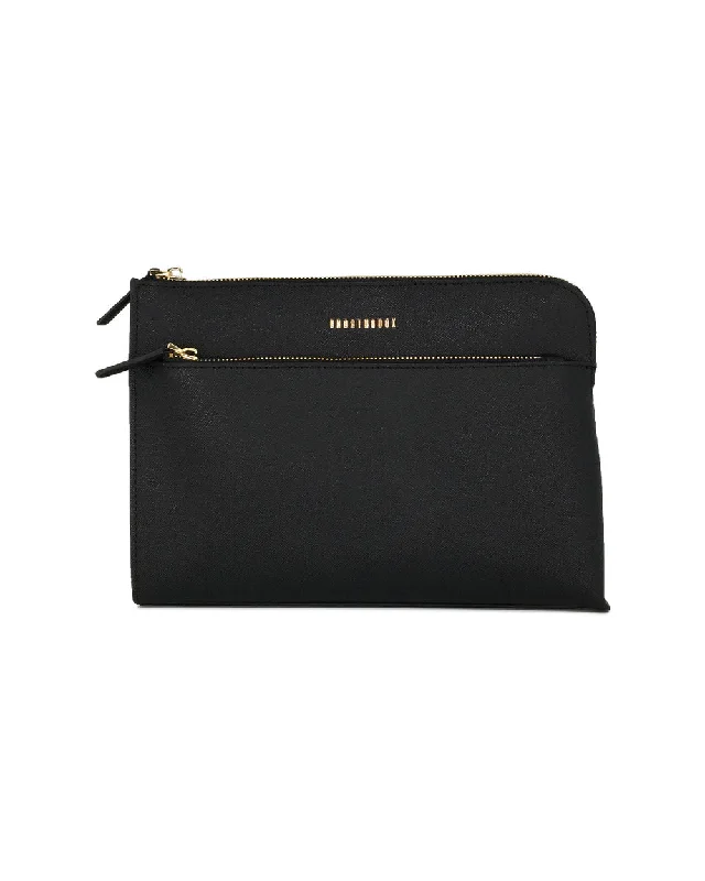 Double-Zip Saffiano Leather Clutch